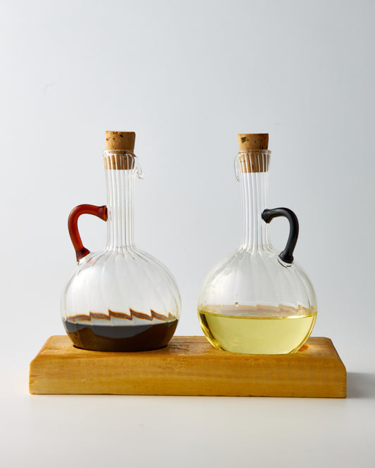Oil & Vinegar bottles with wooden base