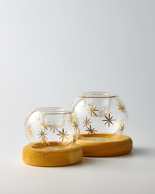 Starry night candle duo with wooden base